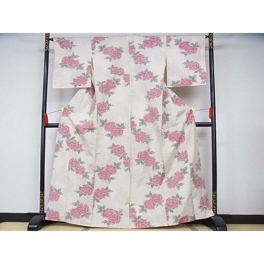 平和屋-こころ店□上質な紬 草花文 着丈163cm 裄丈64cm 正絹 逸品 A