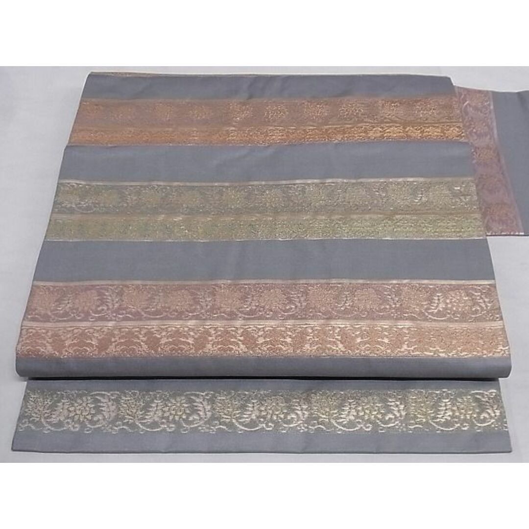 平和屋-こころ店■九寸名古屋帯 横段花唐草文 金糸 正絹 逸品 A-sx7588