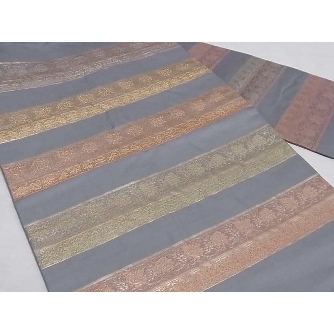 平和屋-こころ店■九寸名古屋帯 横段花唐草文 金糸 正絹 逸品 A-sx7588