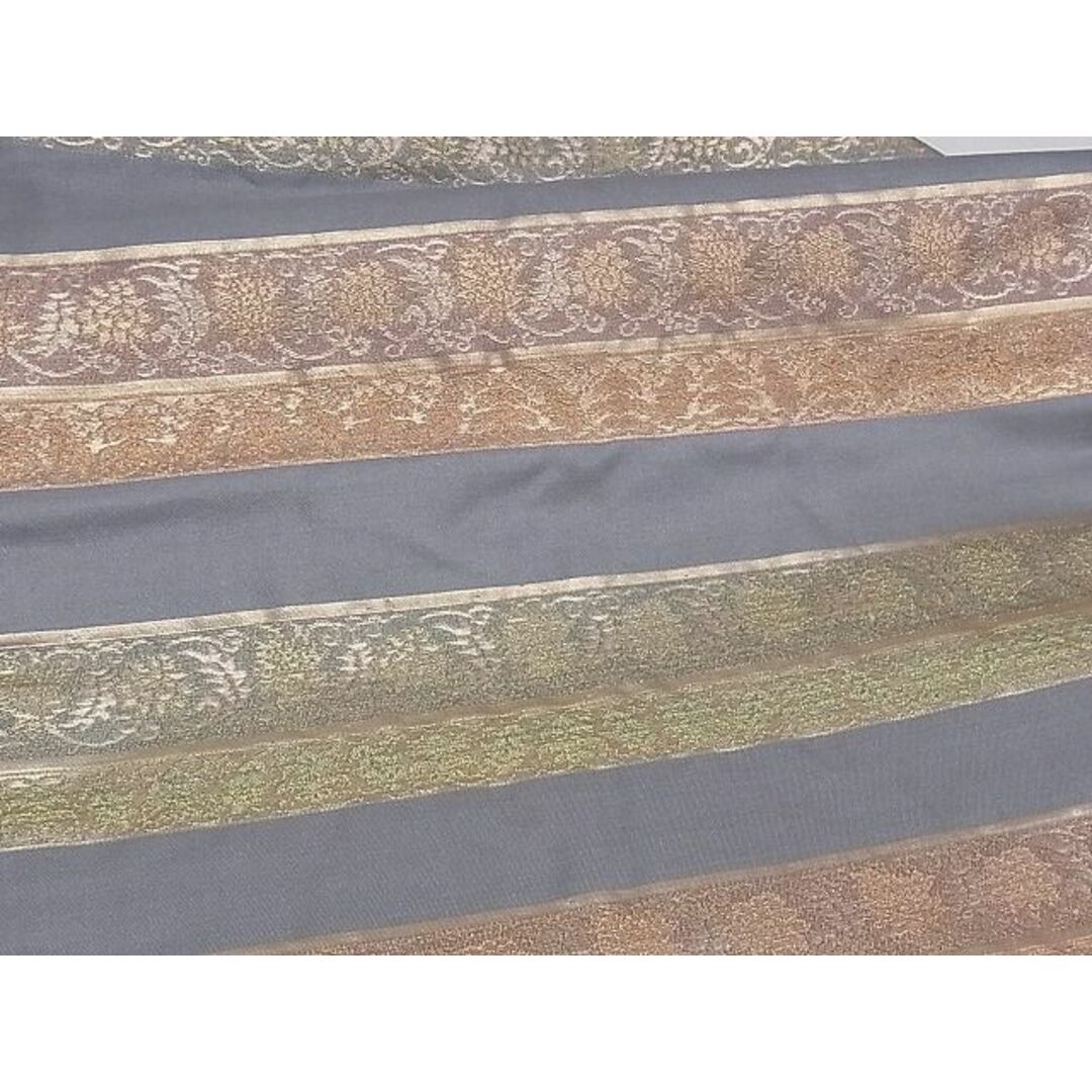 平和屋-こころ店■九寸名古屋帯 横段花唐草文 金糸 正絹 逸品 A-sx7588