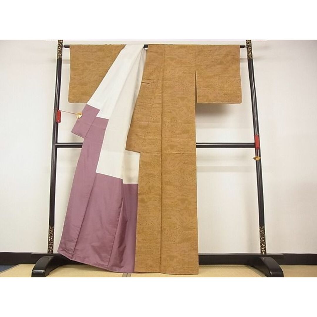平和屋-こころ店■上質な紬 風景草花文 着丈162.5cm 裄丈64cm 正絹 逸品 未使用 A-ta5923