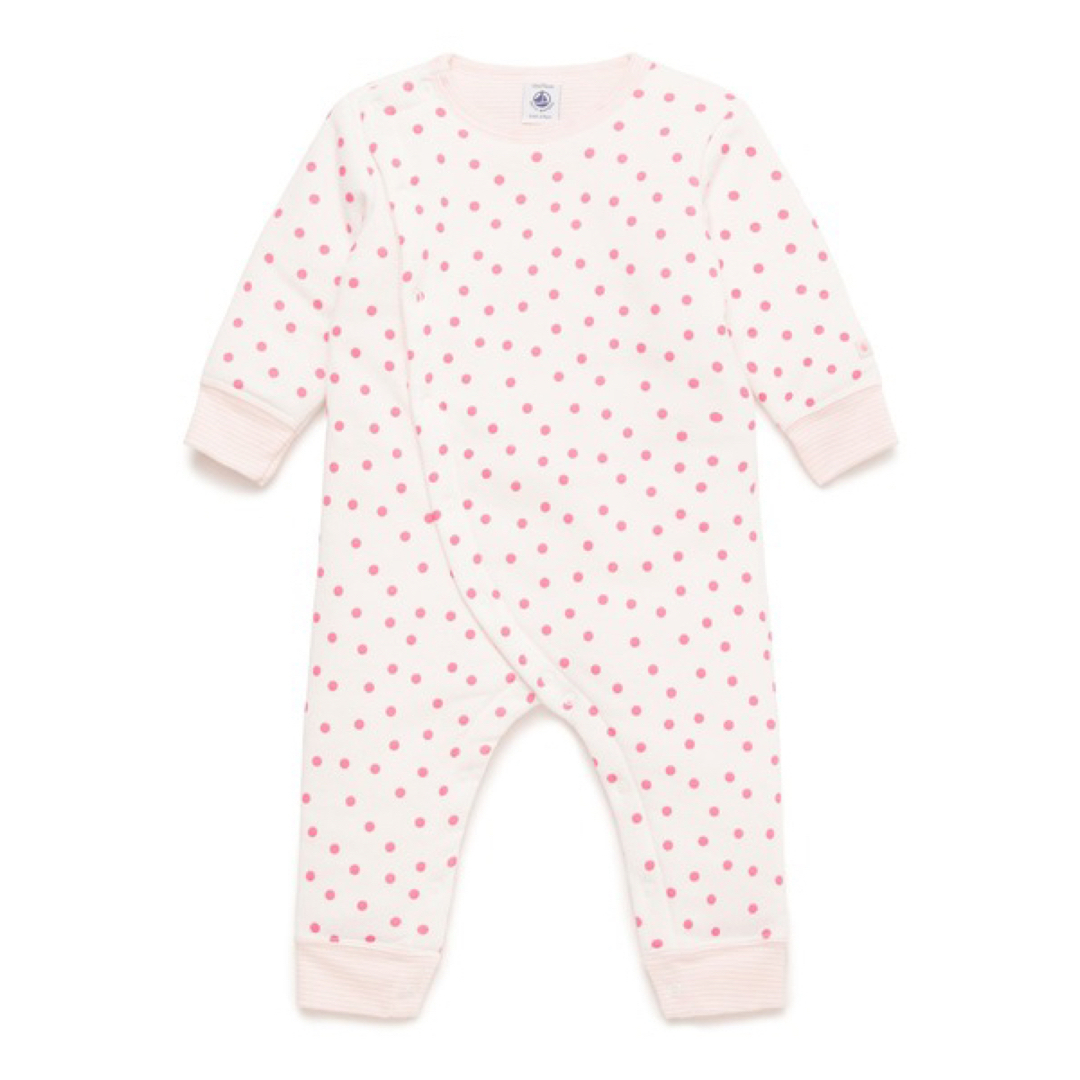 PETIT BATEAU(プチバトー)のプチバトー　ドット柄　ロンパース　中綿ロンパース　前開き　新生児　ボーダー キッズ/ベビー/マタニティのベビー服(~85cm)(ロンパース)の商品写真