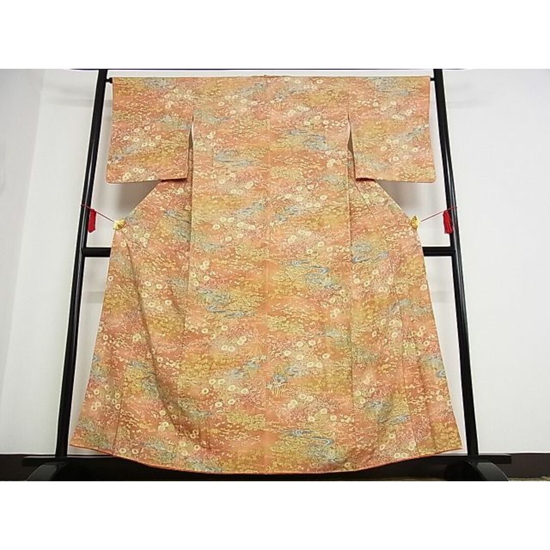 平和屋-こころ店■上質な小紋 草花文 着丈158cm 裄丈62cm 正絹 逸品 B-ag4058