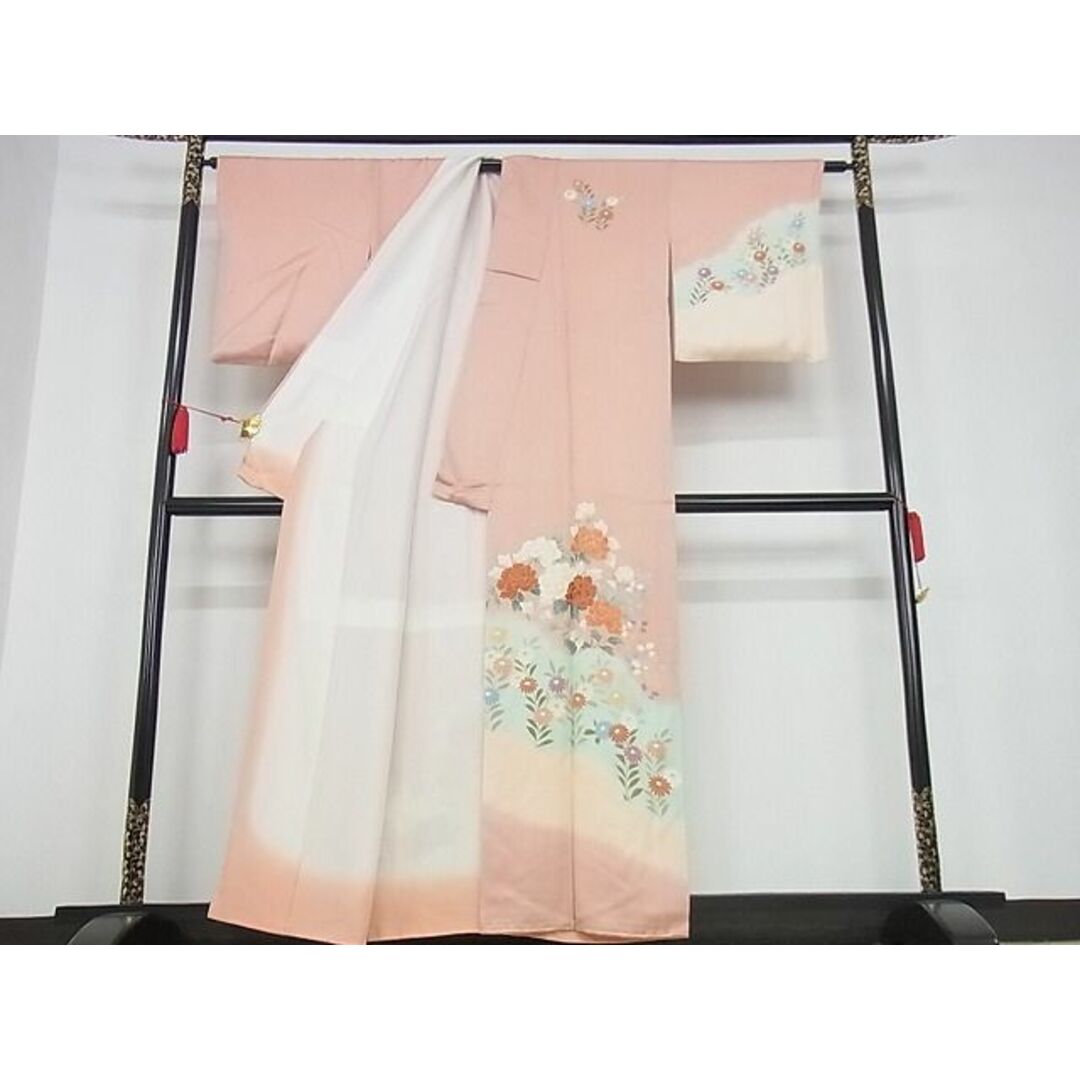 平和屋-こころ店□訪問着 刺繍 霞草花文 暈し染め 金彩 着丈159cm 裄丈