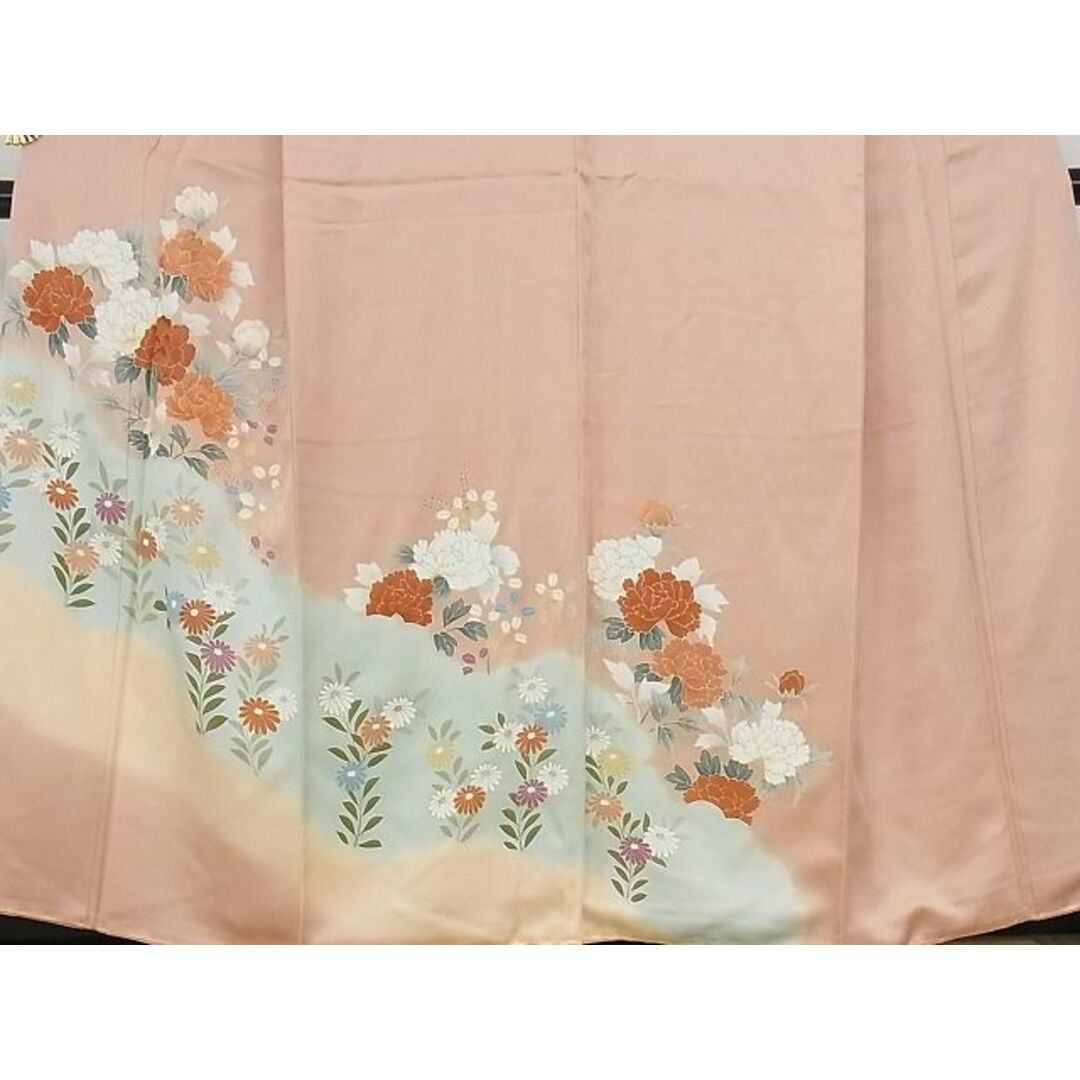 平和屋-こころ店□訪問着 刺繍 霞草花文 暈し染め 金彩 着丈159cm 裄丈