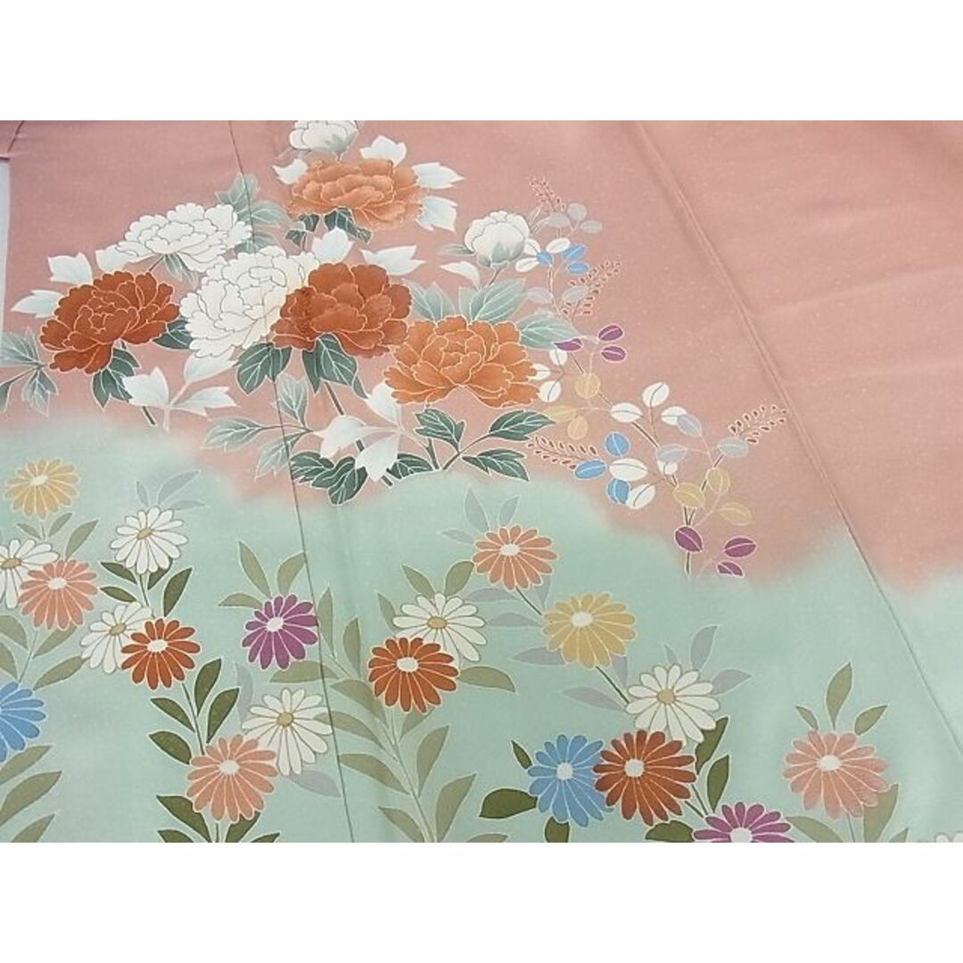 平和屋-こころ店□訪問着 刺繍 霞草花文 暈し染め 金彩 着丈159cm 裄丈