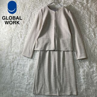 グローバルワーク(GLOBAL WORK)の美品 グローバルワーク ノーカラー セットアップ スカートスーツ L レディース(スーツ)