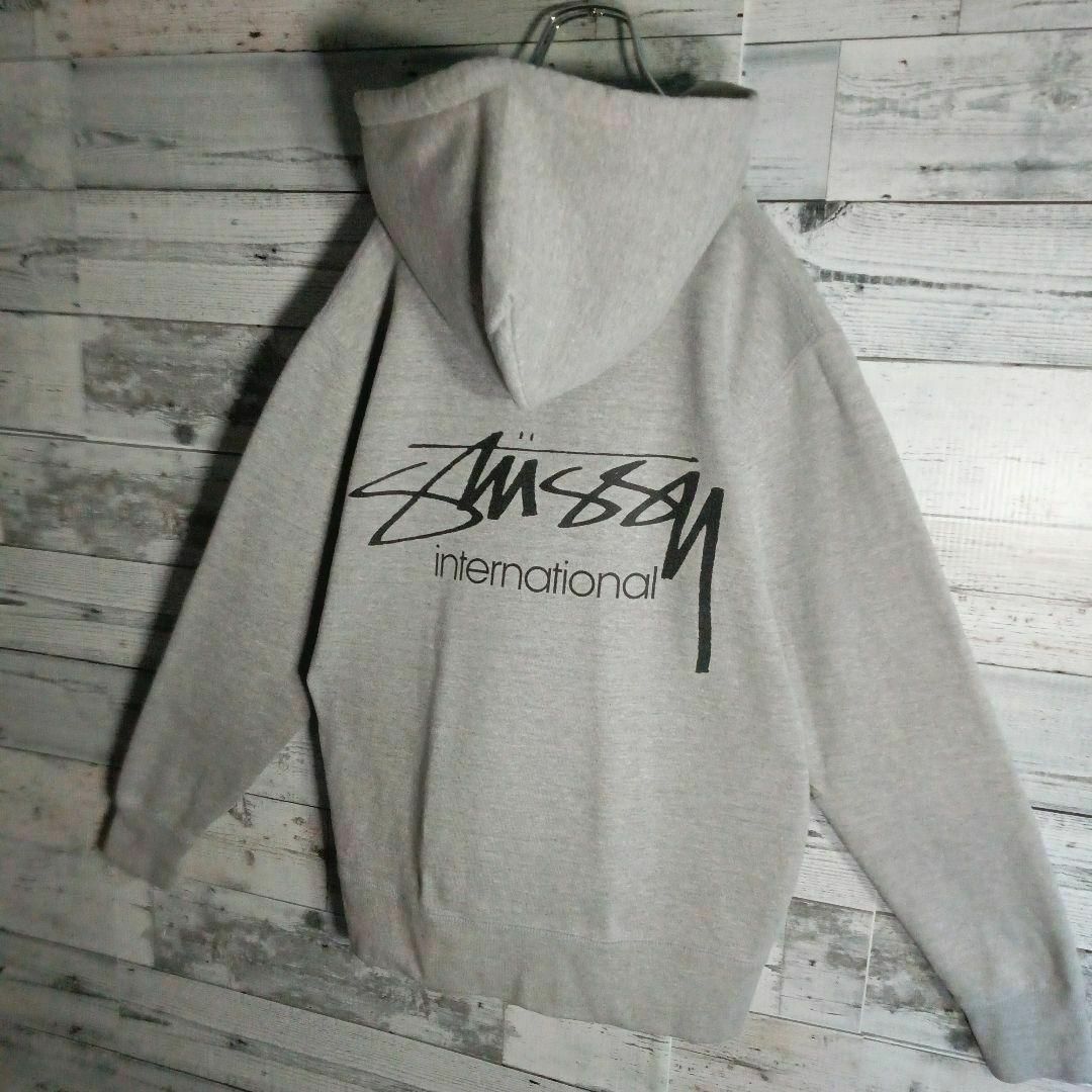 希少》ステューシー STUSSY☆パーカー L デカロゴ ブルー ネイビー-