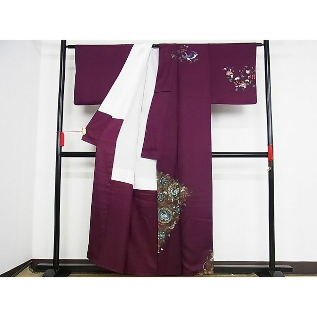 平和屋-こころ店■訪問着 更紗花鳥文 金彩 着丈155cm 裄丈63cm 正絹 逸品 B-np8629