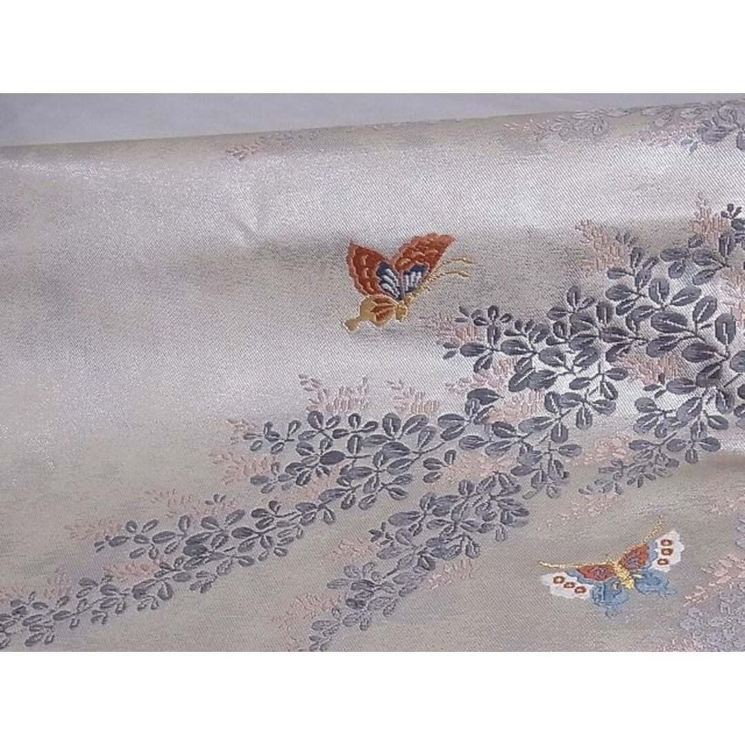 平和屋-こころ店■九寸開き名古屋帯 花蝶文 金銀糸 引箔 正絹 逸品 A-sx7602