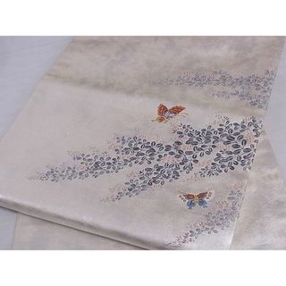 平和屋-こころ店■九寸開き名古屋帯 花蝶文 金銀糸 引箔 正絹 逸品 A-sx7602