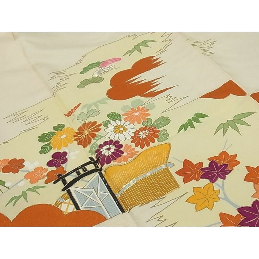 平和屋-こころ店■訪問着 駒刺繍 松竹梅流水風景文 金彩 着丈160.5cm 裄丈67cm 正絹 逸品 A-br5008