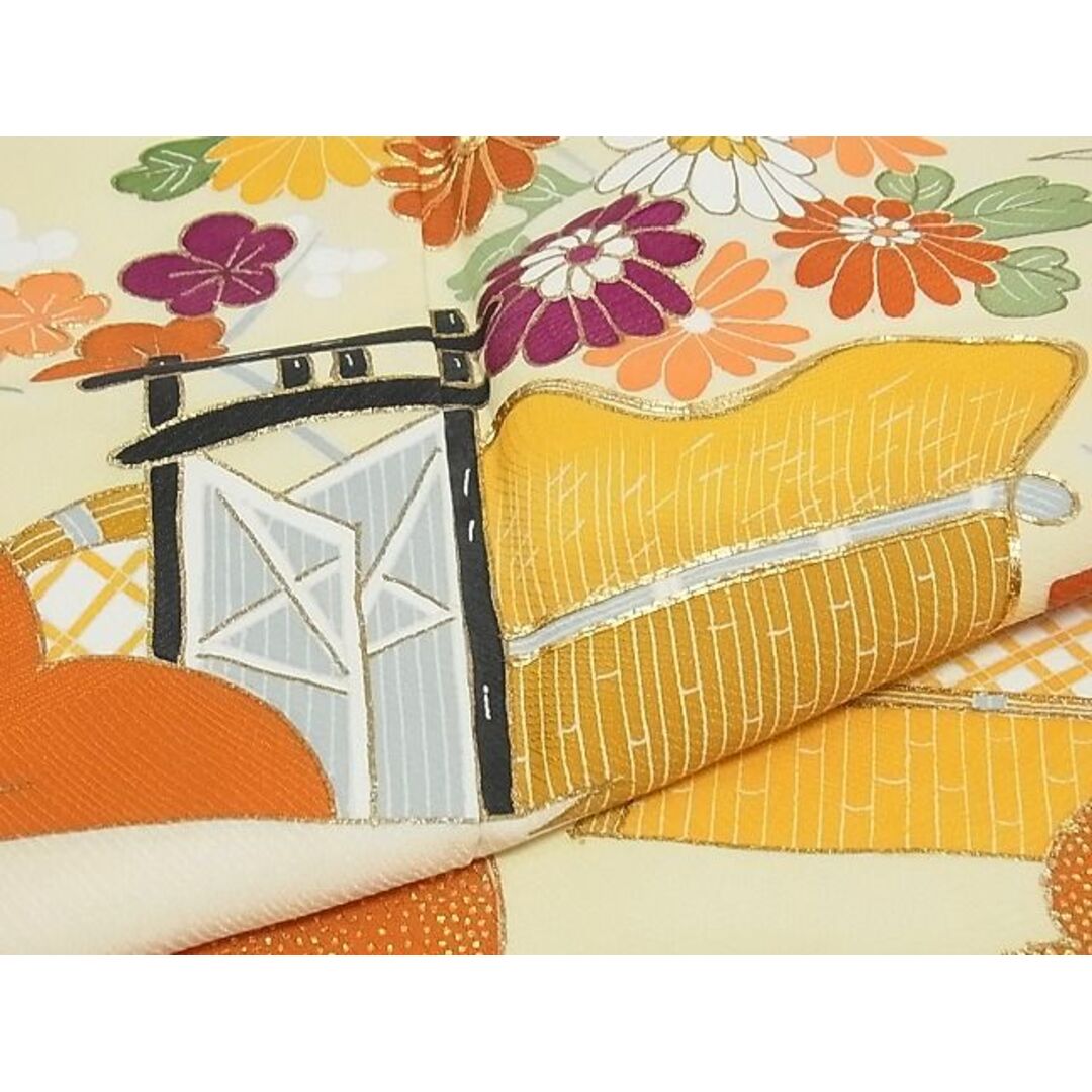 平和屋-こころ店■訪問着 駒刺繍 松竹梅流水風景文 金彩 着丈160.5cm 裄丈67cm 正絹 逸品 A-br5008
