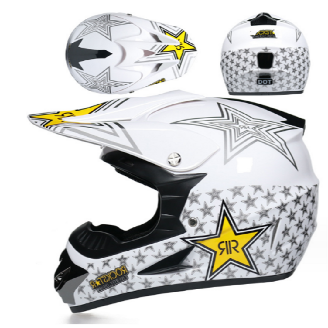 ヘルメット/シールド美品ゴーグル１個付き　オシャレのオフロードヘルメット　白スター　Lサイズ