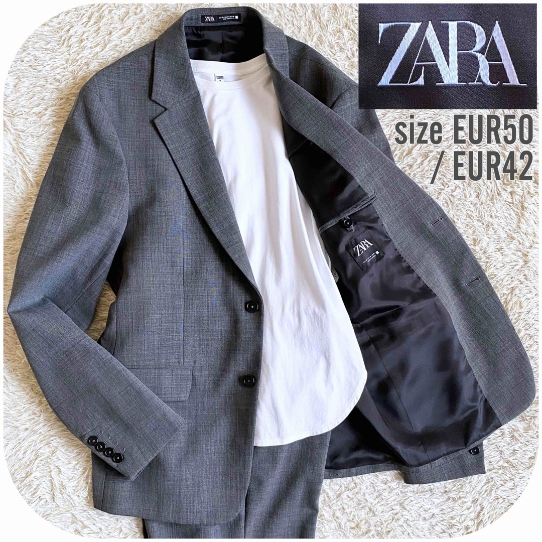 ZARA ザラ 2Bシングルセットアップスーツ グレー XL 秋冬 メンズ-