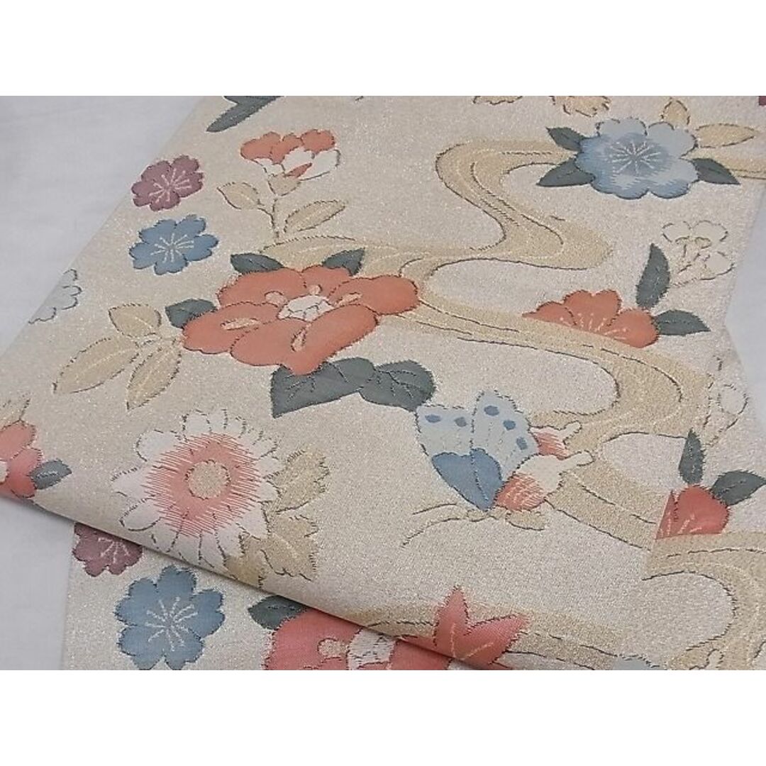 平和屋-こころ店□九寸名古屋帯 流水花蝶文 金銀糸 正絹 逸品 A-sx7502 ...