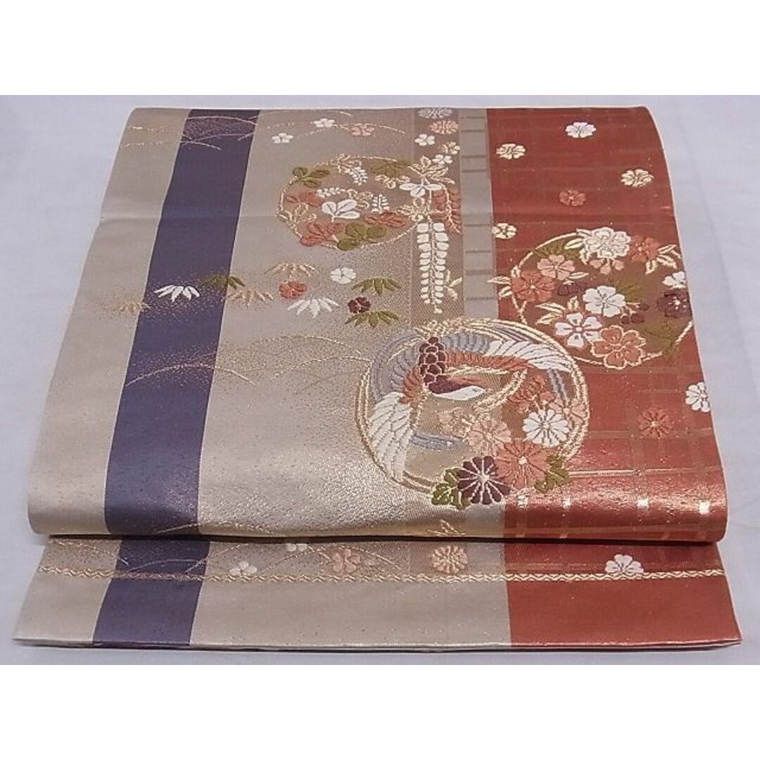 平和屋-こころ店■六通柄袋帯 唐織 花鳥丸文 金糸 正絹 逸品 A-sx7545
