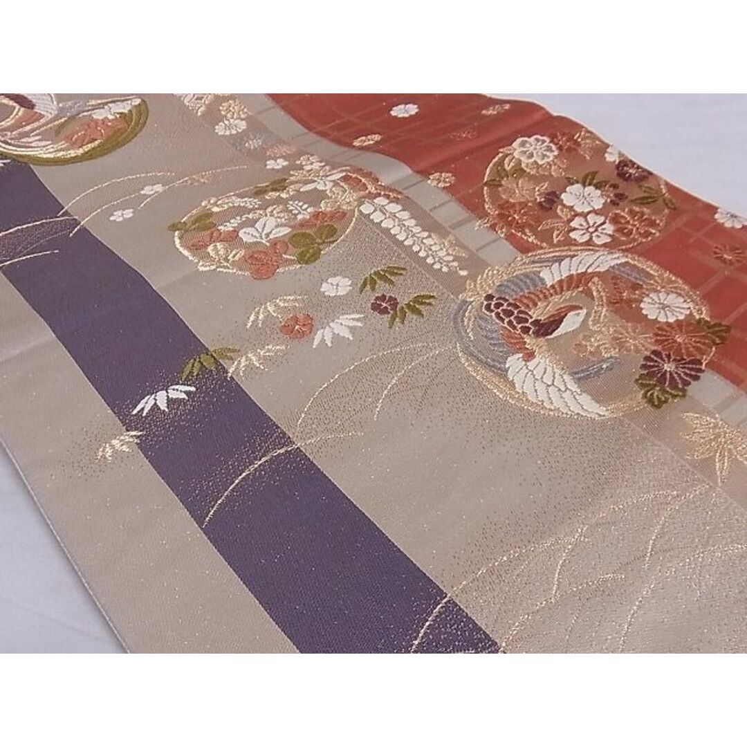 平和屋-こころ店■六通柄袋帯 唐織 花鳥丸文 金糸 正絹 逸品 A-sx7545