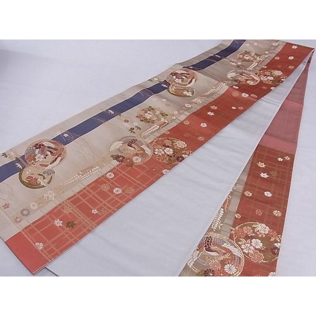 平和屋-こころ店■六通柄袋帯 唐織 花鳥丸文 金糸 正絹 逸品 A-sx7545
