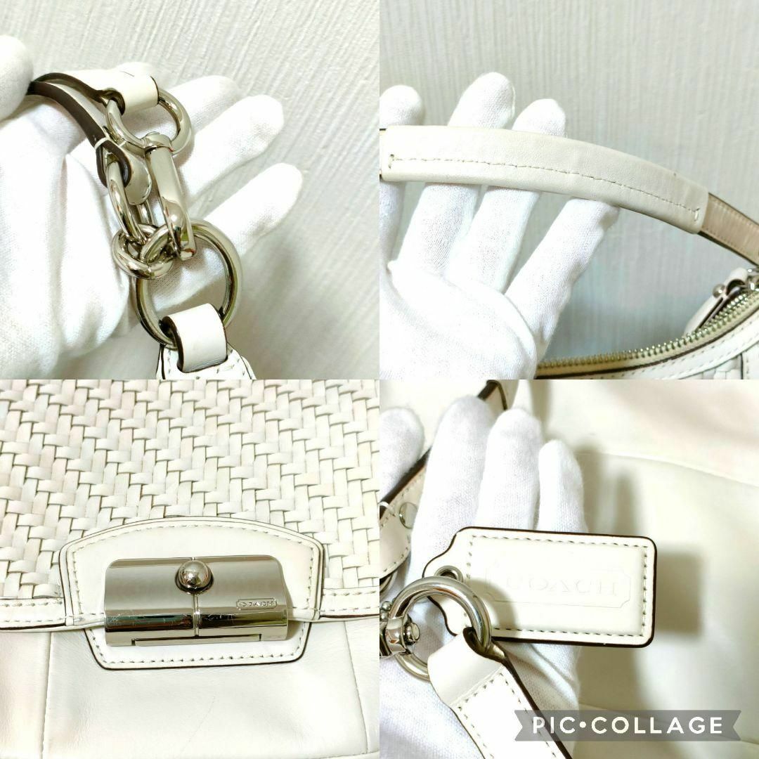 コーチ　COACH　ハンドバック　ショルダーバッグ　ホワイト　白　ウーブンレザー 4