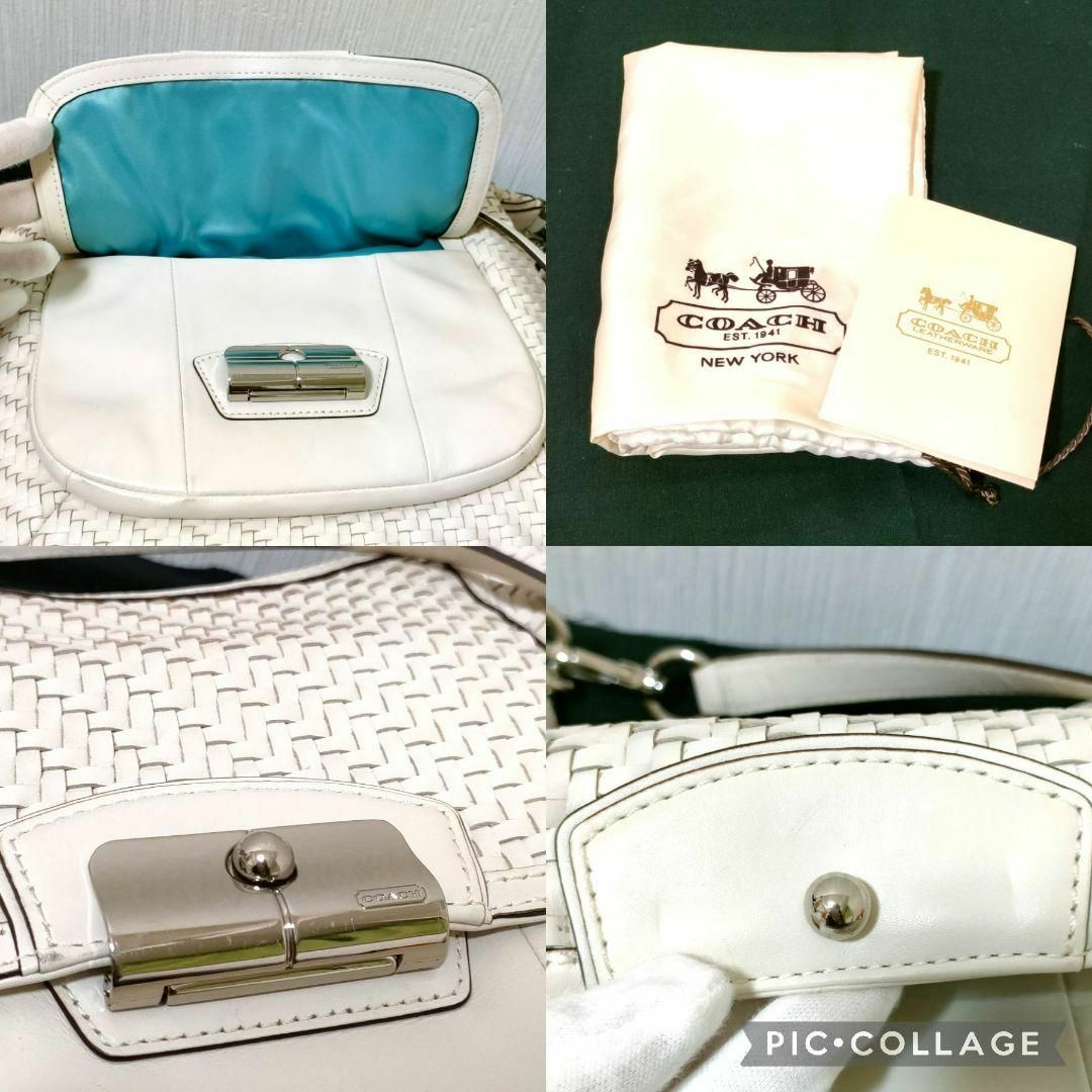 コーチ　COACH　ハンドバック　ショルダーバッグ　ホワイト　白　ウーブンレザー 6