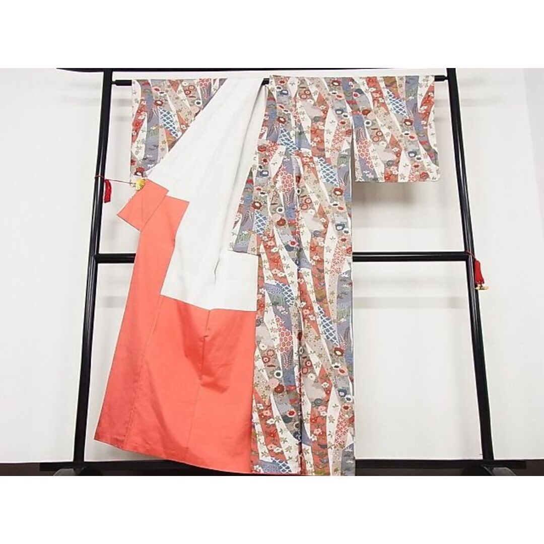 平和屋-こころ店■上質な小紋 草花文 着丈156cm 裄丈63cm 正絹 逸品 B-ag4535