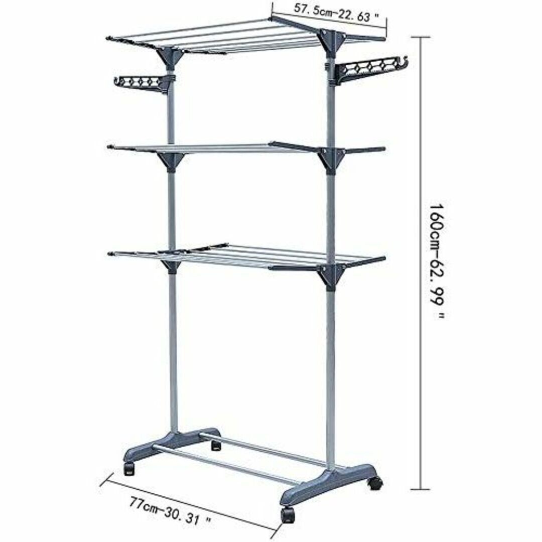 AKOZLIN 多機能室内物干し 折り畳み 3段 キャスター付き 物干し スタン 1