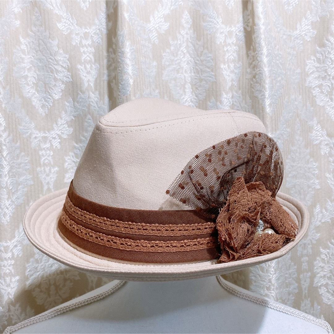 axes femme(アクシーズファム)のaxes femme アクシーズファム ベージュ チョコレート色 リボン 帽子 レディースの帽子(ハット)の商品写真