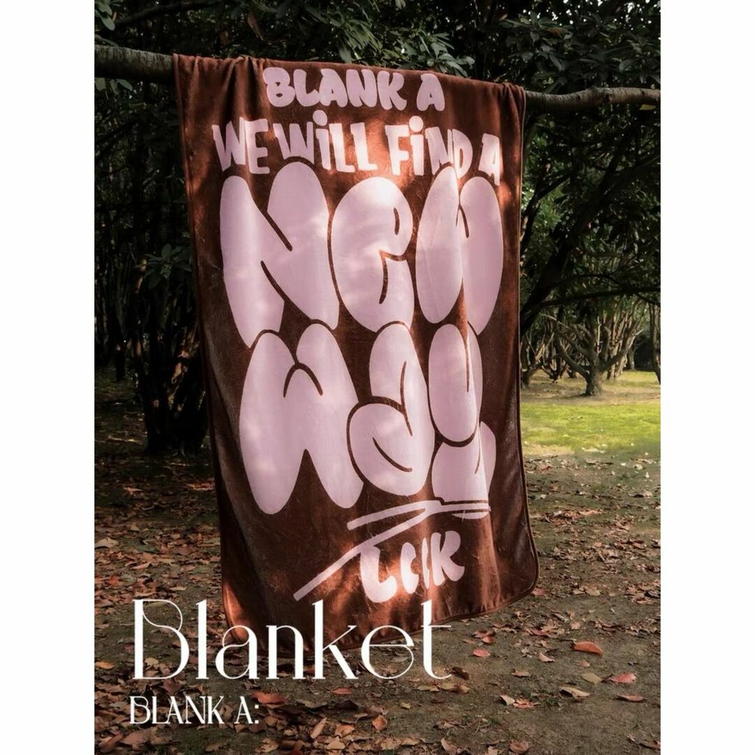 BlankLabel ブラウン×ピンク ロゴ 大判 ブランケット 毛布