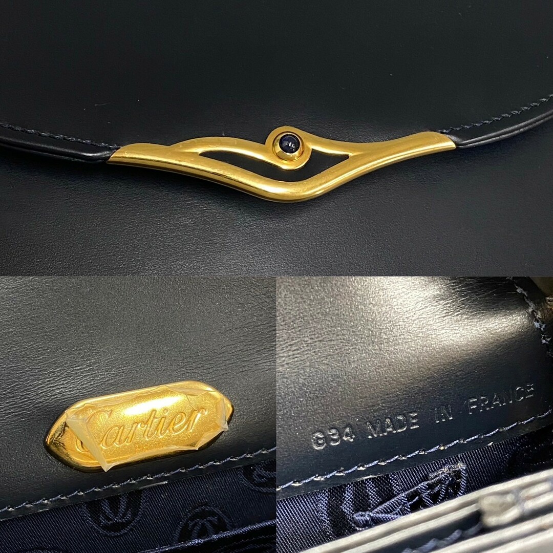 美品 CARTIER カルティエ ヴィンテージ サファイアライン カーフ レザー 本革 ミニ ショルダーバッグ サコッシュ ネイビー 18779