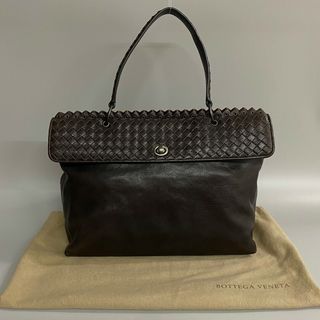 ボッテガヴェネタ(Bottega Veneta)の美品 袋付 BOTTEGA VENETA ボッテガヴェネタ イントレチャート レザー 本革 ハンドバッグ ビジネスバッグ A4収納可 ダークブラウン 28419(ハンドバッグ)