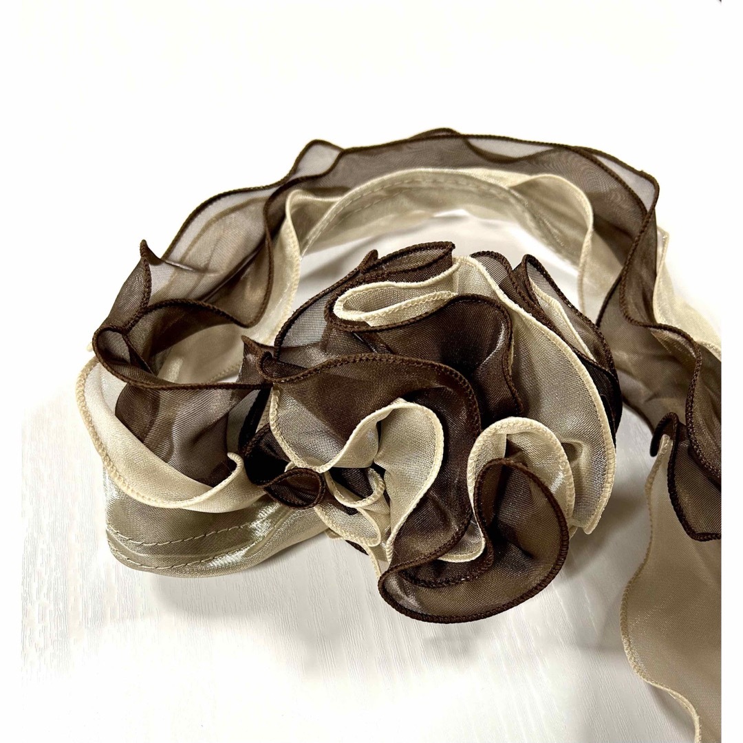 【未使用】ワイヤー入りスカーフ シフォンスカーフ ブラウン系 レディースのファッション小物(バンダナ/スカーフ)の商品写真