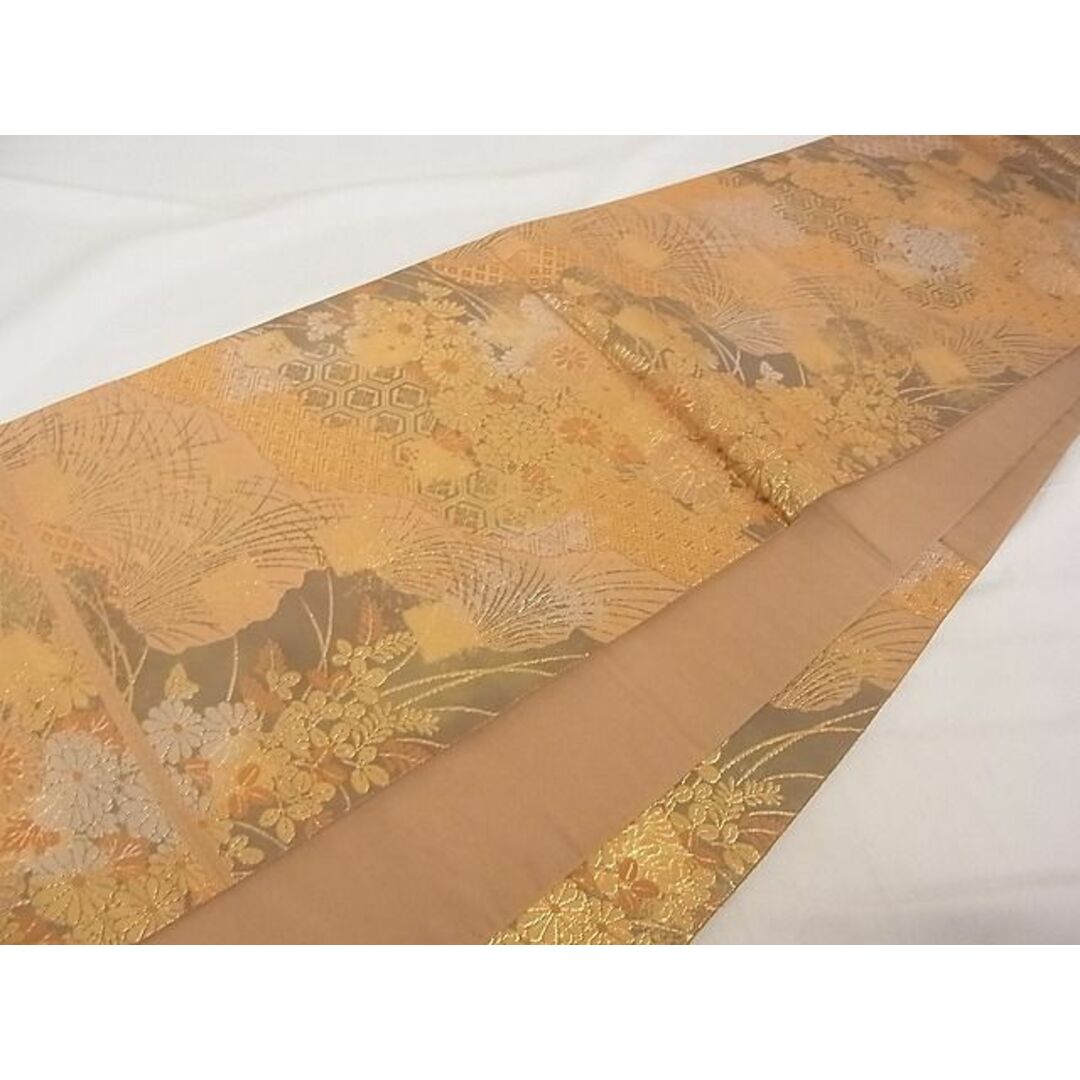 平和屋-こころ店■六通柄袋帯 草花文 金銀糸 正絹 逸品 A-ta6710