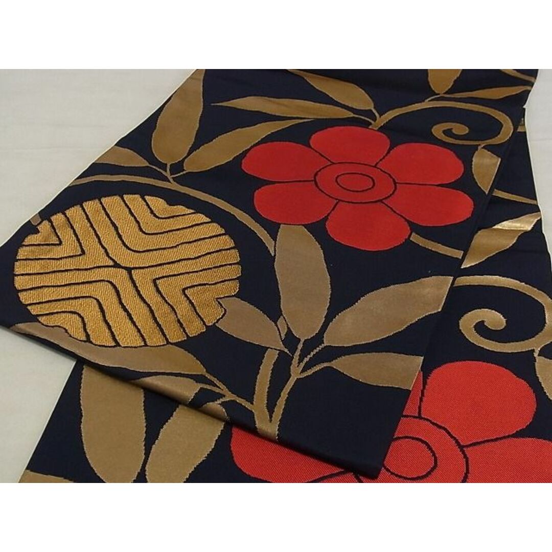 平和屋-こころ店□九寸開き名古屋帯 花唐草文 金糸 正絹 逸品 A-pf5334 ...
