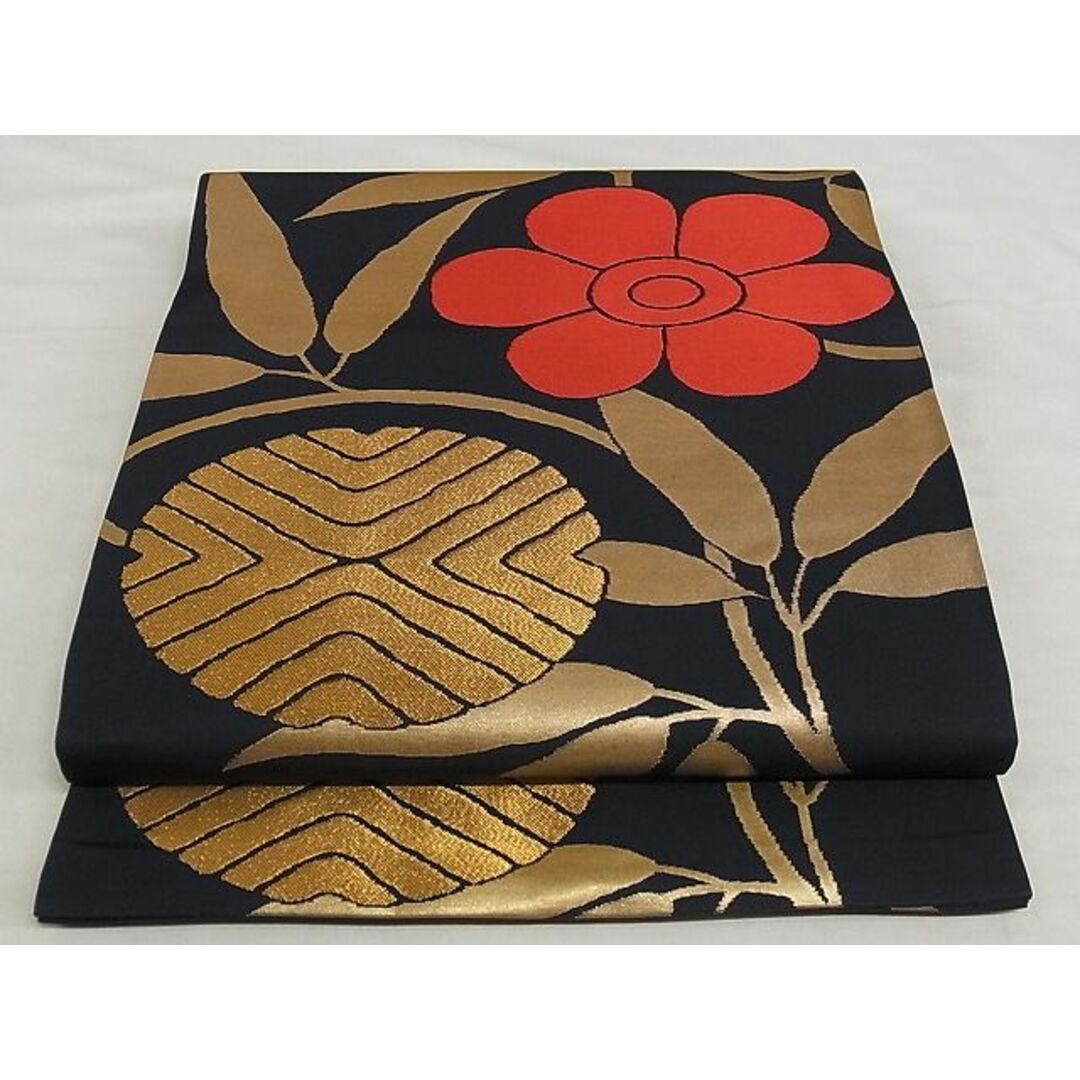 平和屋-こころ店■九寸名古屋帯 吉祥花唐草文 正絹 逸品 A-br5745