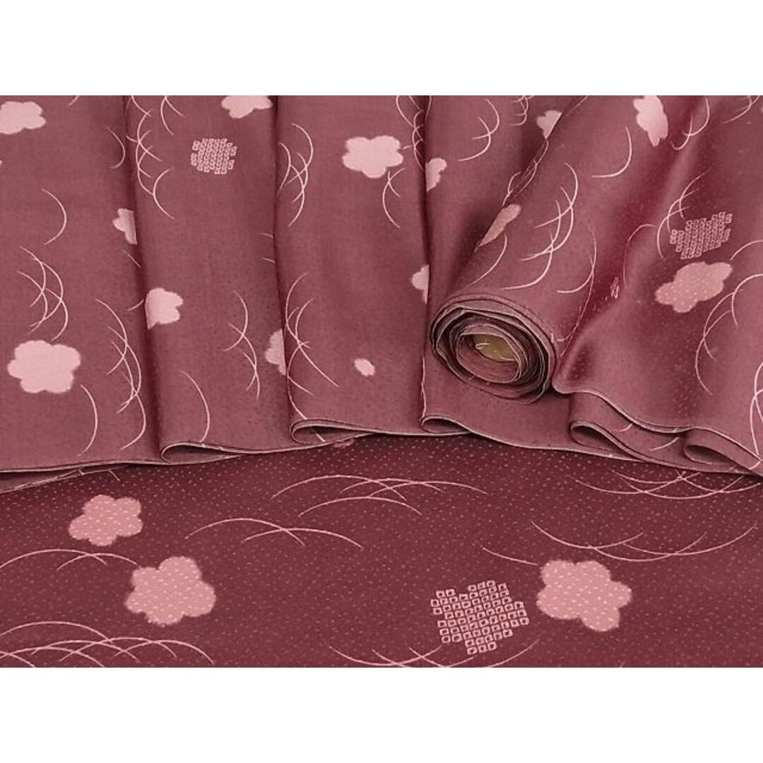平和屋-こころ店□小紋 反物 着尺 舞梅文 正絹 逸品 未使用 A-uw3077の