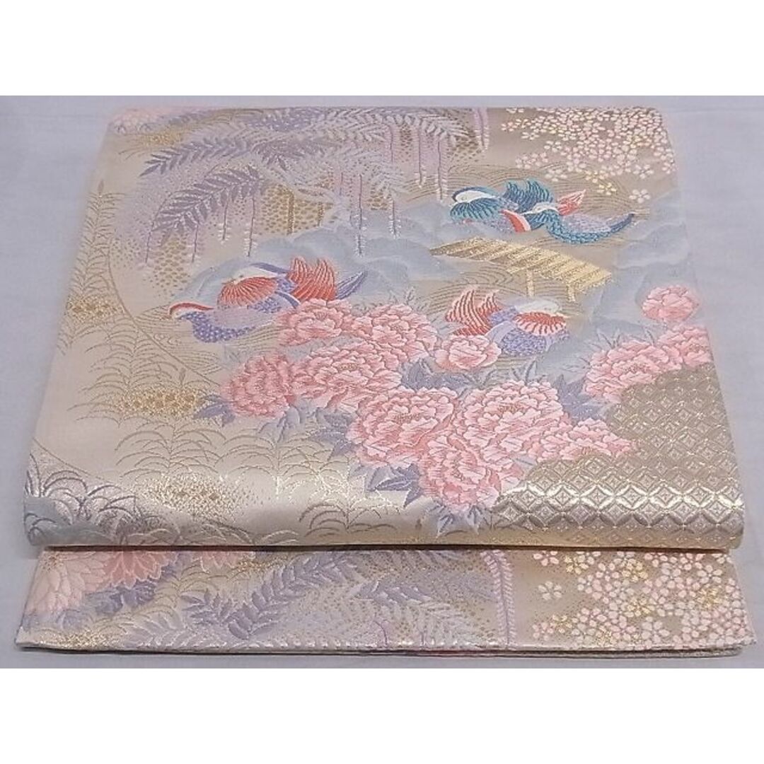 平和屋-こころ店■六通柄袋帯 唐織 流水横笛花文 金糸 引箔 正絹 逸品 A-ru030