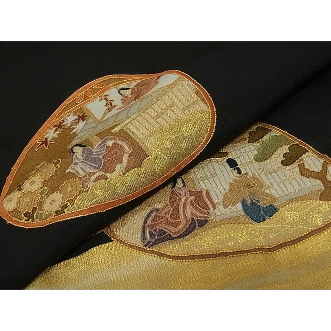 平和屋-こころ店■豪華黒留袖 駒刺繍 貝合わせ人物風景花文 金彩 着丈168cm 裄丈67.5cm 正絹 逸品 未使用 B-wt9364