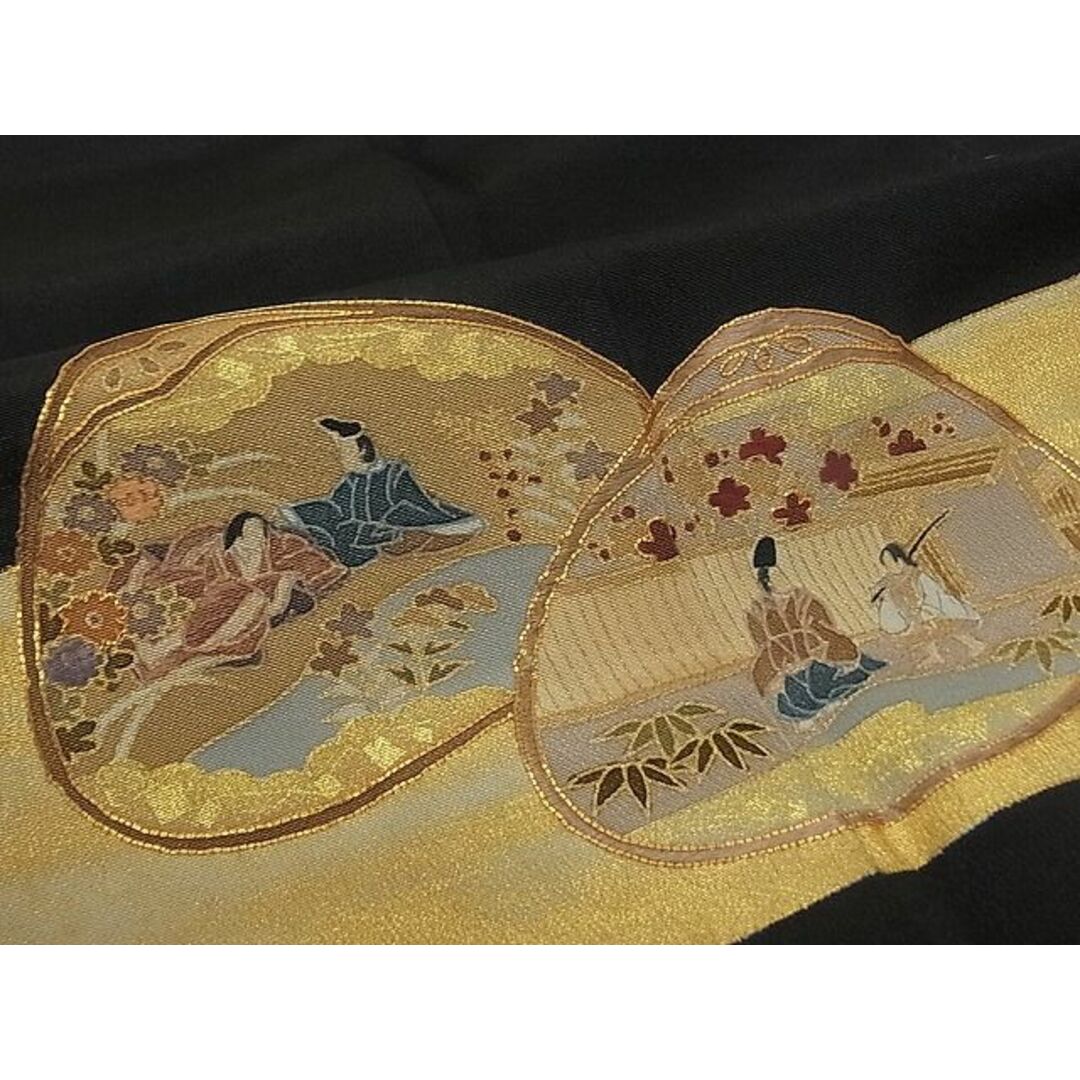 平和屋-こころ店■豪華黒留袖 駒刺繍 貝合わせ人物風景花文 金彩 着丈168cm 裄丈67.5cm 正絹 逸品 未使用 B-wt9364