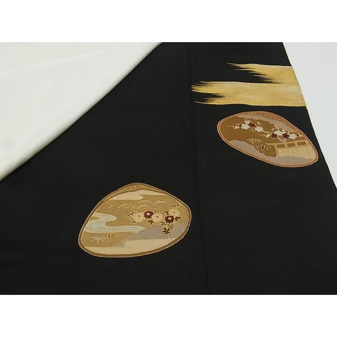 平和屋-こころ店■豪華黒留袖 駒刺繍 貝合わせ人物風景花文 金彩 着丈168cm 裄丈67.5cm 正絹 逸品 未使用 B-wt9364