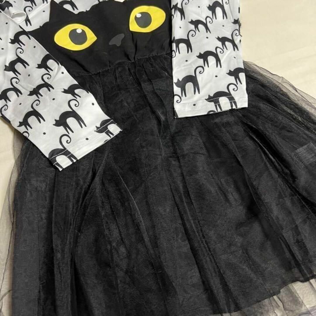 ハロウィン 女の子 ネコ 衣装 ねこ コスチューム ネコ模様 スカート キッズ/ベビー/マタニティのキッズ服女の子用(90cm~)(ワンピース)の商品写真