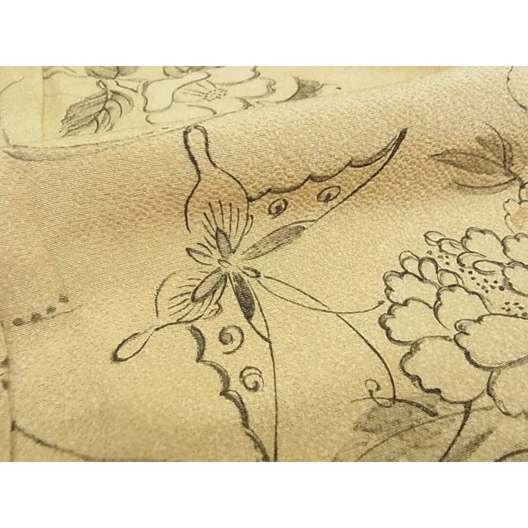 平和屋-こころ店■上質な小紋 手描き 舞蝶枝花文 着丈162cm 裄丈65cm 正絹 逸品 B-ey5636