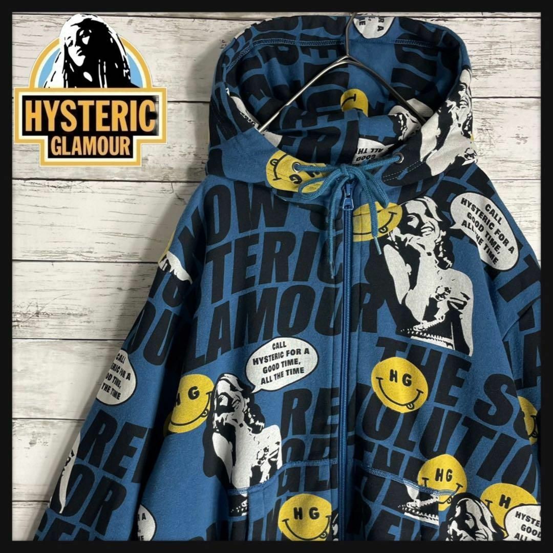 HYSTERIC GLAMOUR(ヒステリックグラマー)の【希少デザイン】ヒステリックグラマー　フルジップ　パーカー　総柄　入手困難 メンズのトップス(パーカー)の商品写真