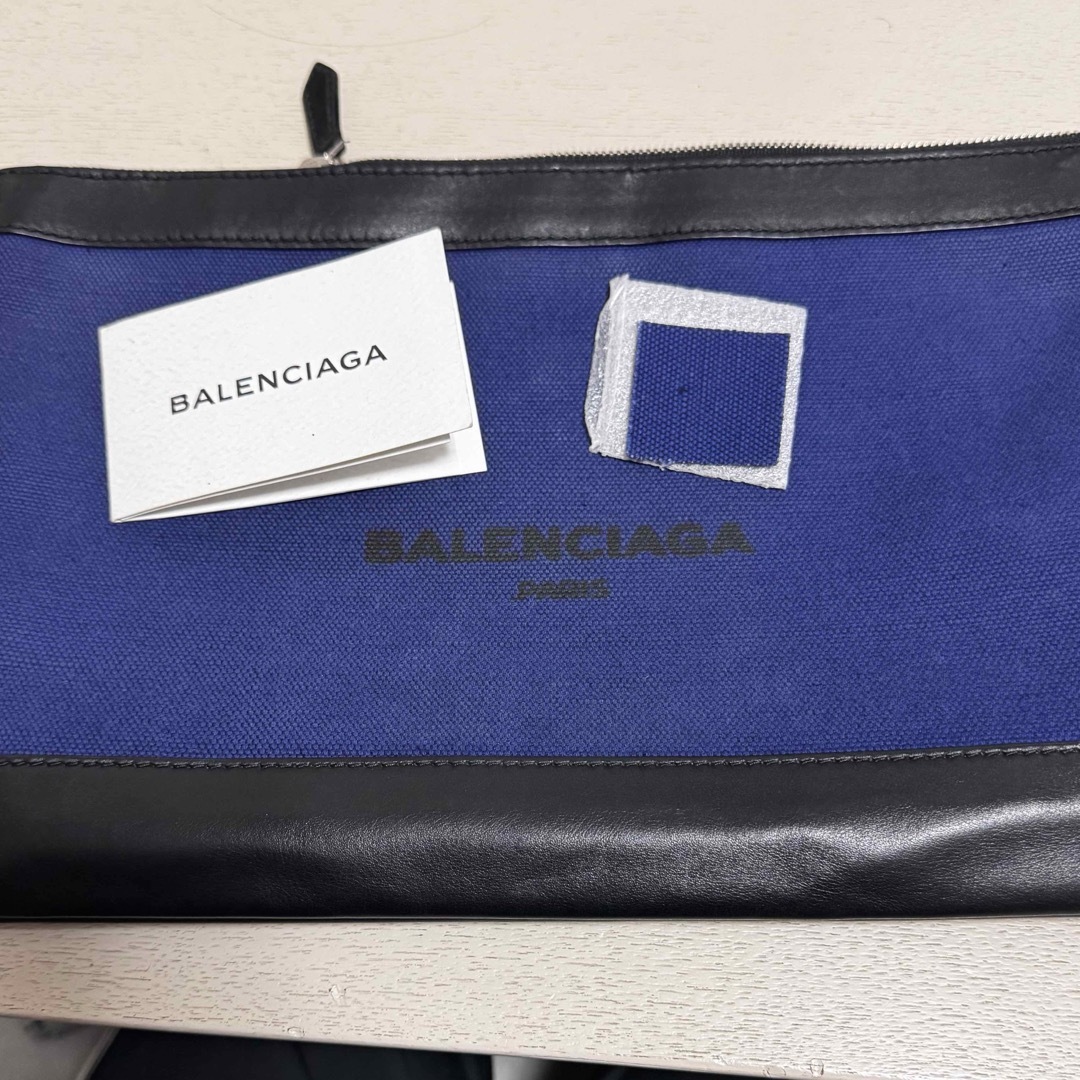 BALENCIAGA   クラッチバッグ　ネイビークリップキャンバス　レザー