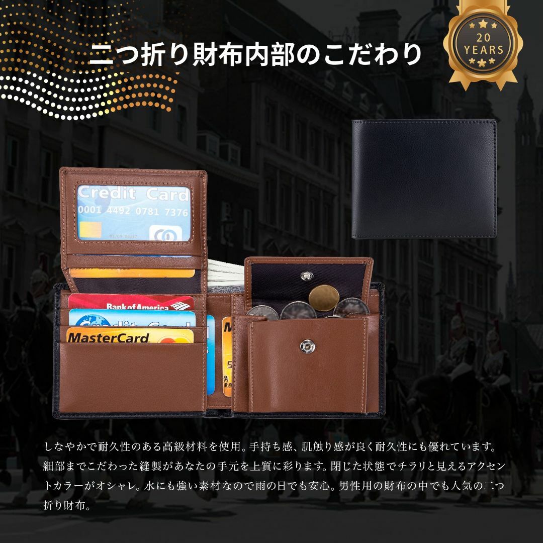 【色: ブラウン】財布 メンズ 二つ折り 二つ折り財布 男性 レディース コンパ 3