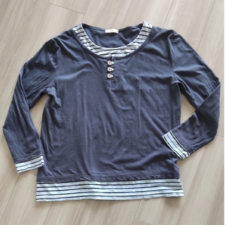チャコールグレーの長袖Tシャツ3L(Tシャツ(長袖/七分))