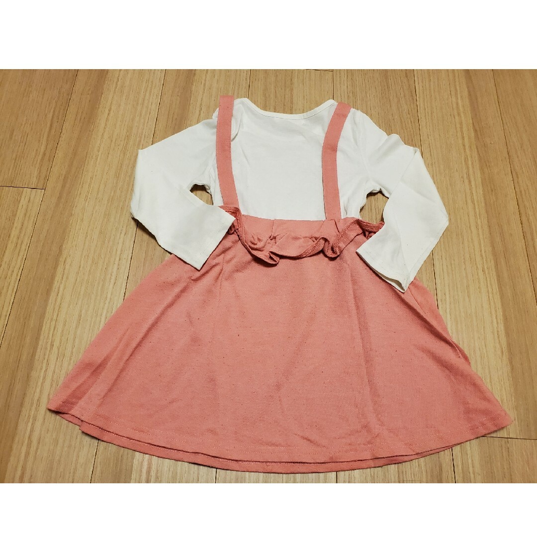 白×ピンクワンピース120 キッズ/ベビー/マタニティのキッズ服女の子用(90cm~)(ワンピース)の商品写真