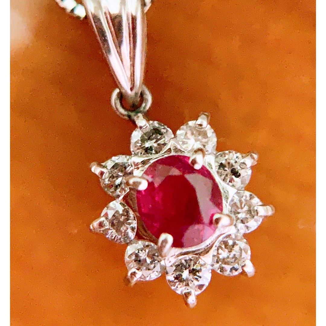 濃厚レッドルビー❗️計0.73CT✨プラチナルビーダイヤネックレス トップ
