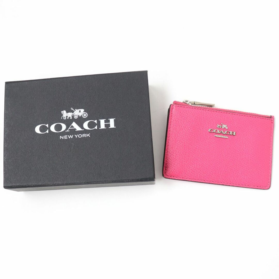 新品】COACH コーチ レザーカードケース パスケース キーリング ピンク-