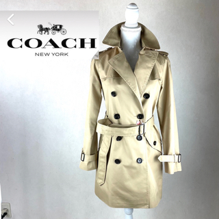 COACH - COACH ピンク×グレー ファー襟付き ウール ロングコート